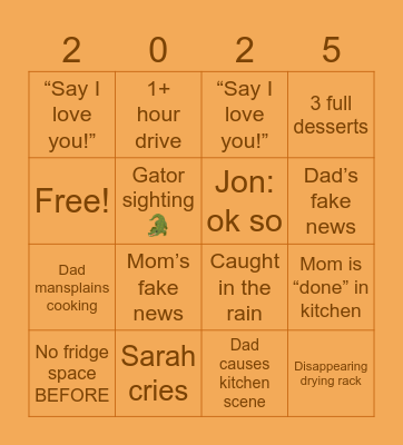 Thanksgiving 2025 Bingo Card