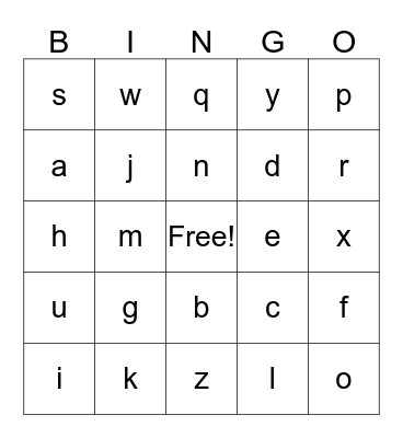 Letters and Sounds Bingo Card