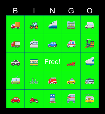Vehicles sounds Bingo Card