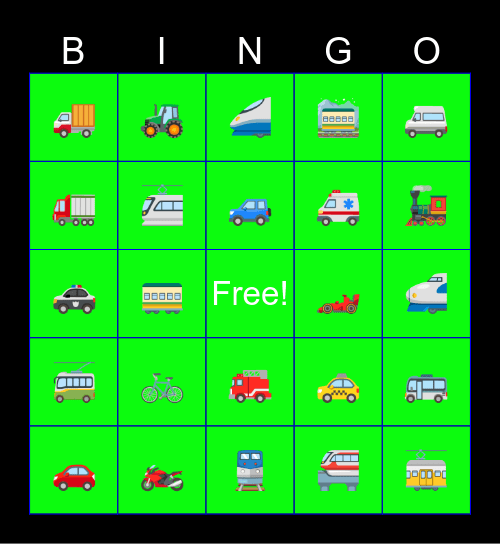 Vehicles sounds Bingo Card