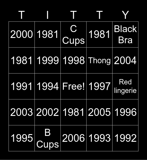 Titty Bingo Card