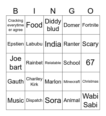 Tiktok Bingo Card