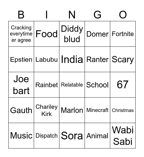 Tiktok Bingo Card