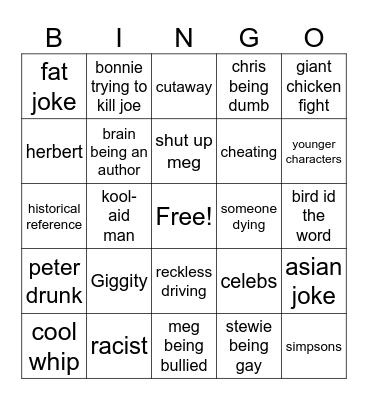 family guy bingo Card