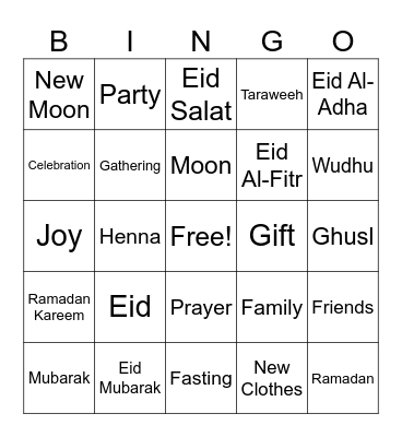 Eid Bingo Card