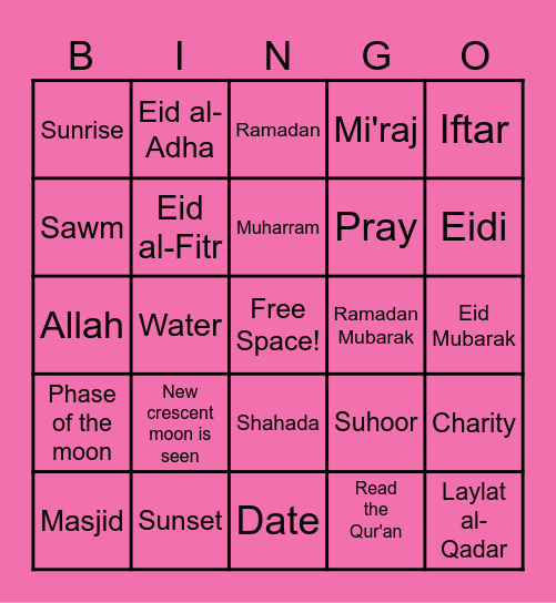 Ramadan Bingo Card
