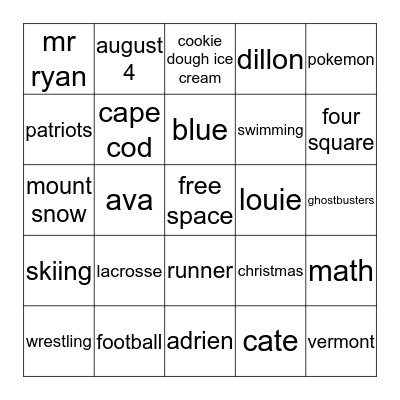 Griffin Bingo Card