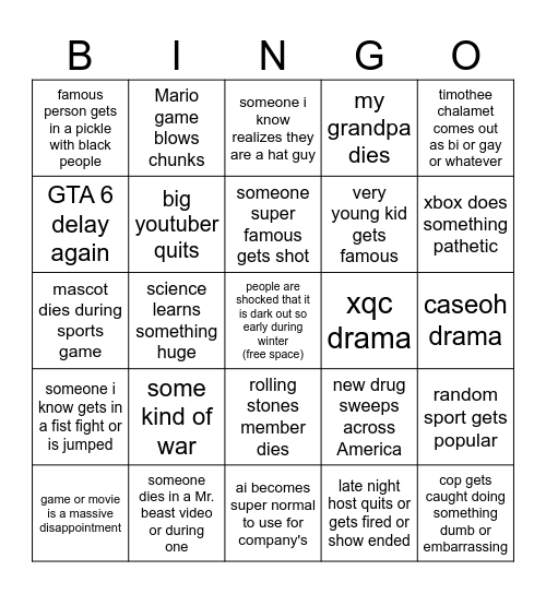 2026 Bingo Card
