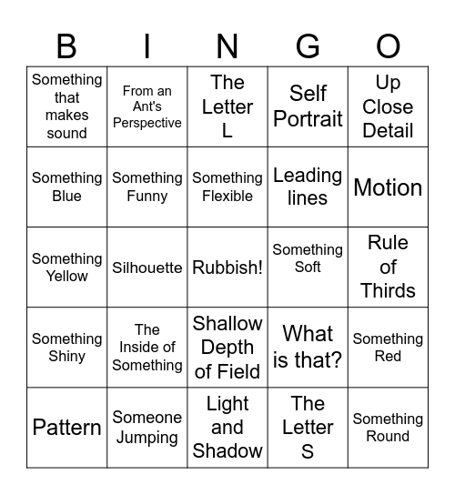 Photography Bingo Card