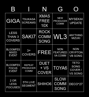 PJSK 11/25 LIVESTREAM BINGO Card