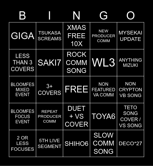 PJSK 11/25 LIVESTREAM BINGO Card