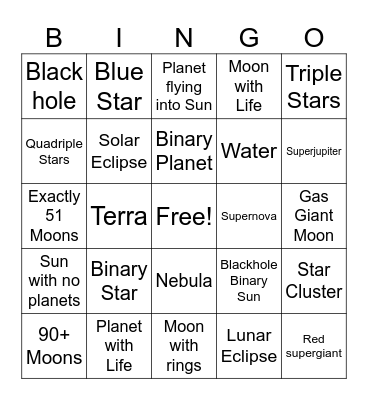 SPACE ENGINE Bingo Card