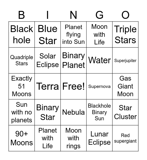 SPACE ENGINE Bingo Card