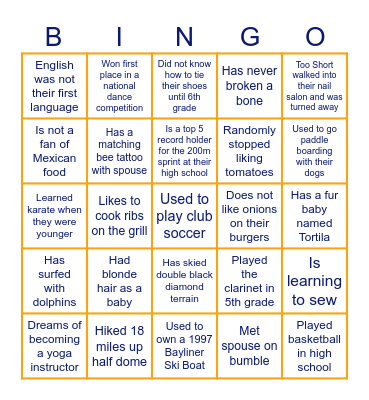 Ice Breaker :) Bingo Card