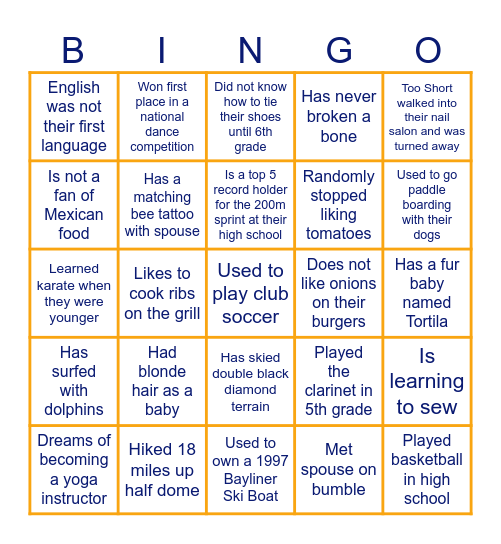 Ice Breaker :) Bingo Card