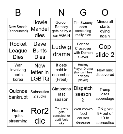 2026 bingo Sam Bingo Card