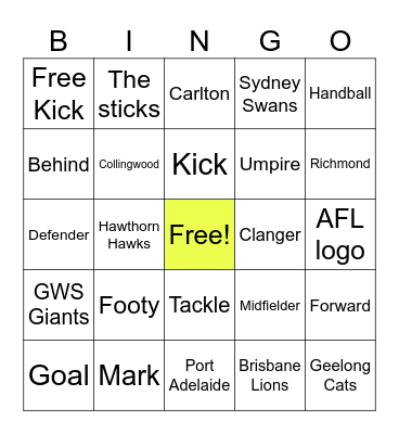 Footy Bingo Card
