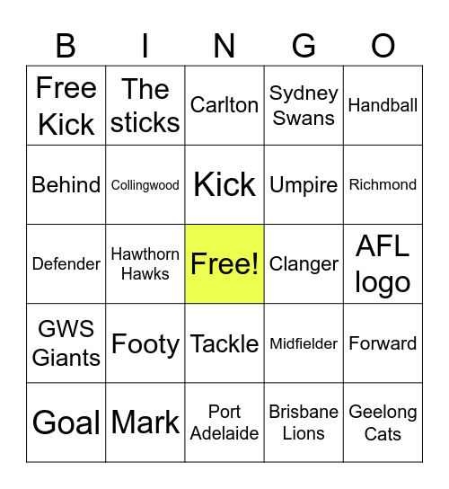 Footy Bingo Card