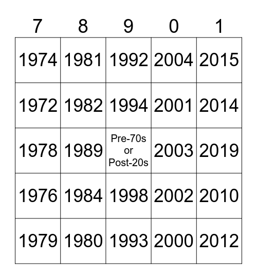 The Song Shuffle Bingo Card