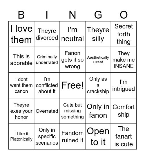 Aj's Ship Bingo 1 Bingo Card