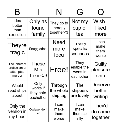 Aj's ship bingo 2 Bingo Card