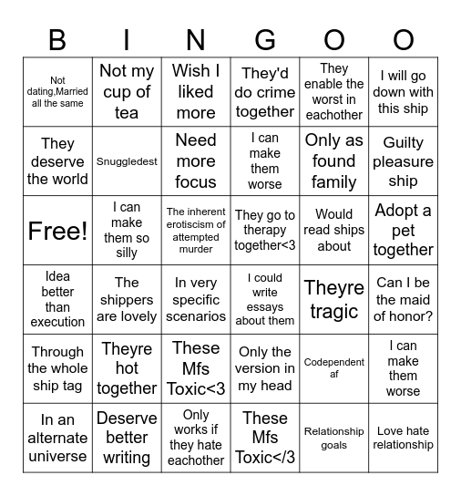 Aj's ship bingo 2 Bingo Card