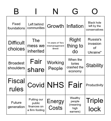 UK Autumn Budget 2025 Bingo Card