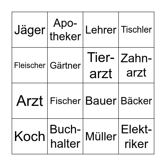 BERUFE Bingo Card
