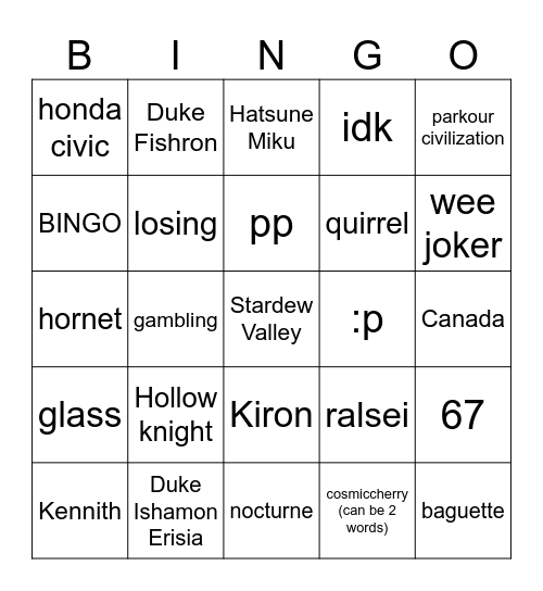 Untitled Bingo Card