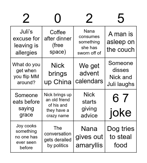 Thanksgiving Bingo Card
