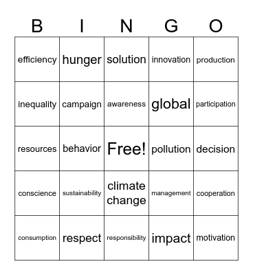 JHS3 SDG12 Bingo Card