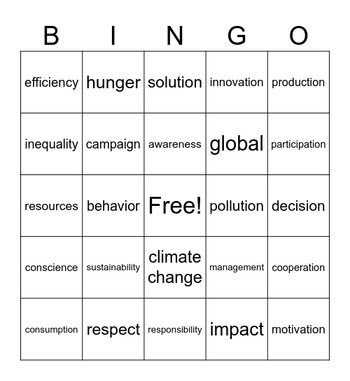 JHS3 SDG12 Bingo Card