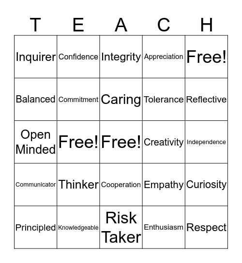 Attitude and Attribute Bingo Card