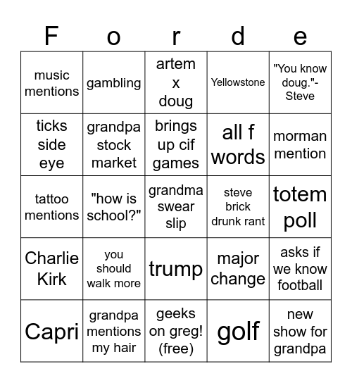 Thanksgiving Bingo Card