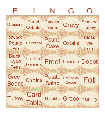 Thanksgiving Bingo Card