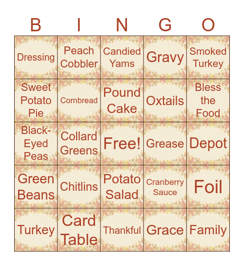 Thanksgiving Bingo Card
