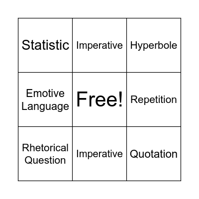 Persuasive Bingo Card