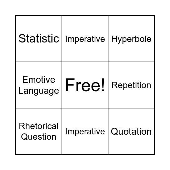 Persuasive Bingo Card