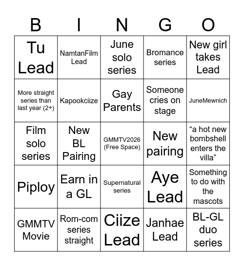 GMMTV 2026 Bingo Card