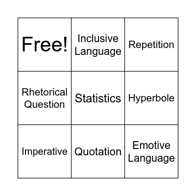Persuasive Bingo Card
