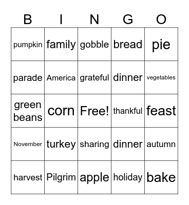 Thanksgiving Bingo Card