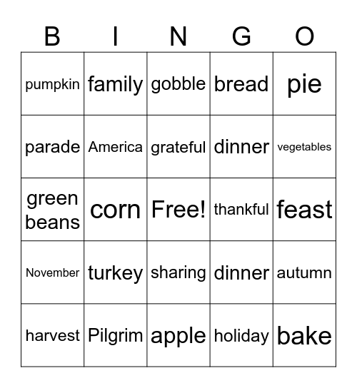 Thanksgiving Bingo Card