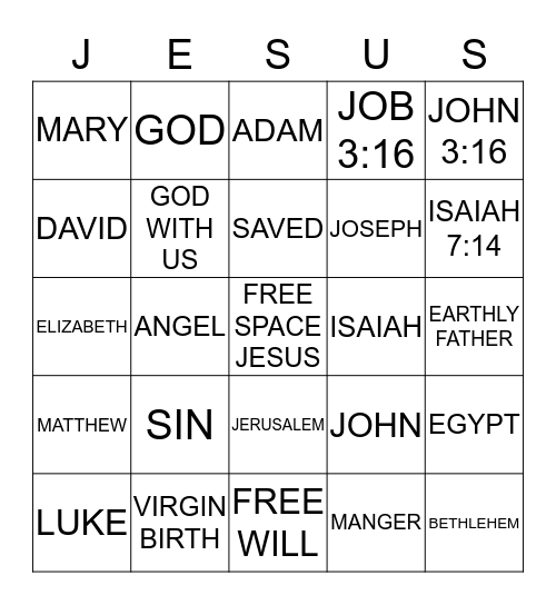JESUS Bingo Card