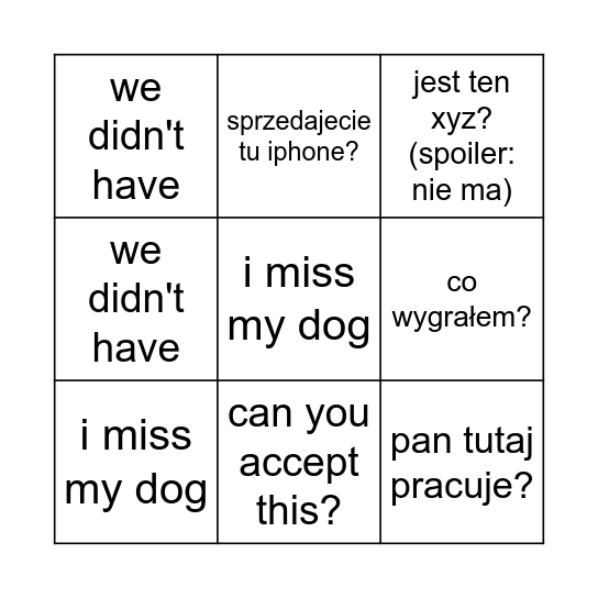 pierdolnik store bingo Card