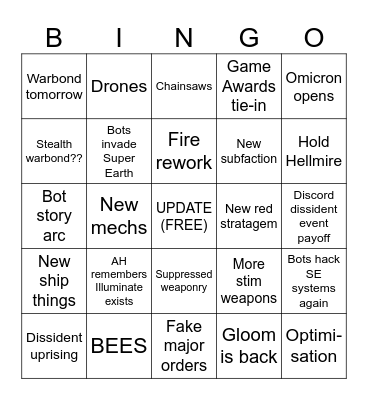 December 2nd Wishlist Bingo Card