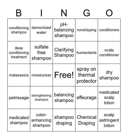 Hair Service, Shampooing & Conditioning Bingo Card