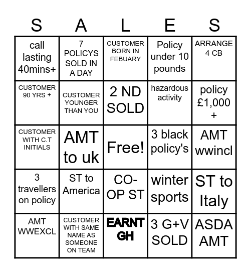 Travel Bingo Card