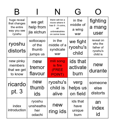 canto 9/season 7 bingo Card