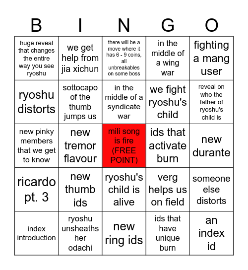 canto 9/season 7 bingo Card