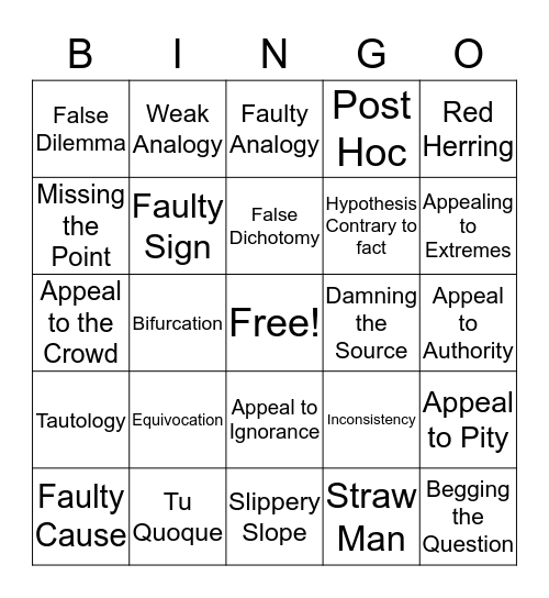 Fallacies Bingo  Bingo Card
